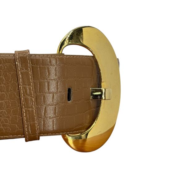 Magid Croco Embossed Wide Leather Belt Women's SZ M Brown Glam Retro Chic Party - Picture 6 of 10